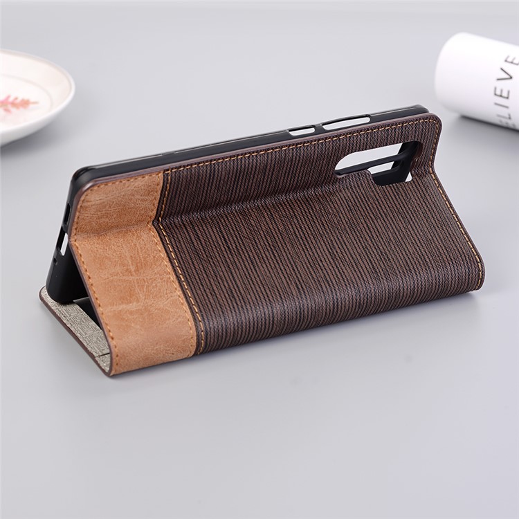 Bi-color Toothpick Texture Leather Wallet Stand Case for Huawei P30 Pro - Coffee-6