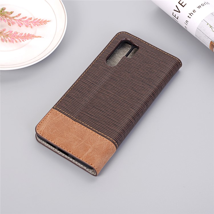 Bi-color Toothpick Texture Leather Wallet Stand Case for Huawei P30 Pro - Coffee-8