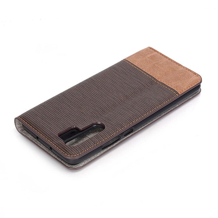 Bi-color Toothpick Texture Leather Wallet Stand Case for Huawei P30 Pro - Coffee-9