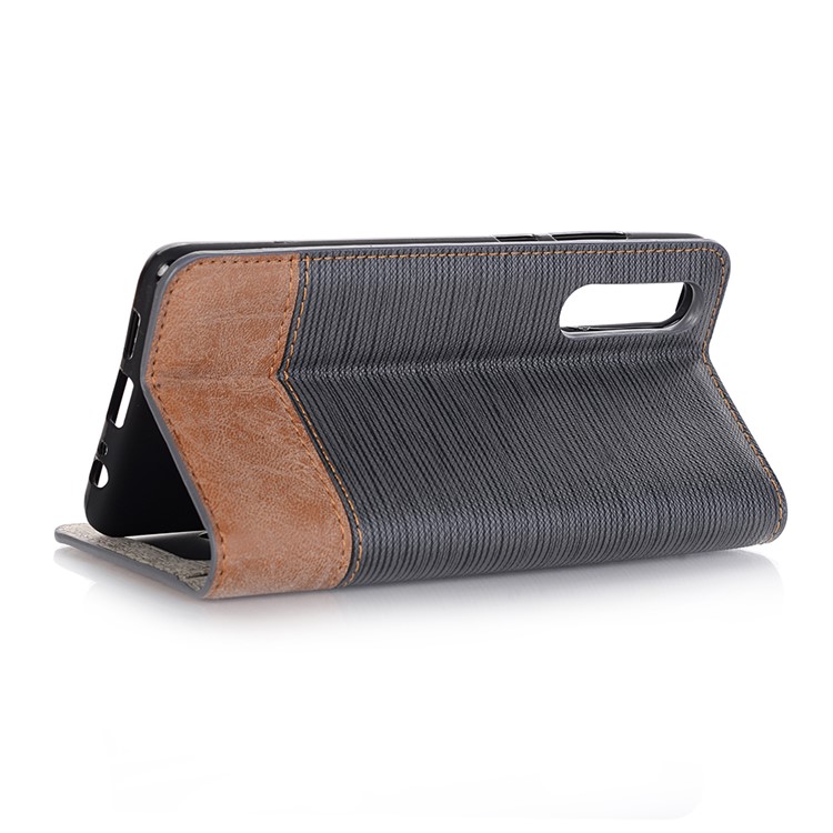 Bi-color Toothpick Texture Leather Wallet Case for Huawei P30 - Black-4