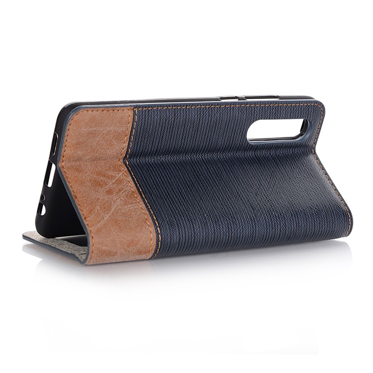 Bi-color Toothpick Texture Leather Wallet Cover for Huawei P30 - Blue-4