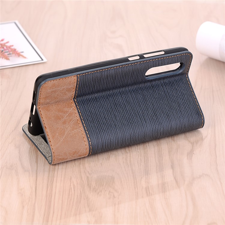 Bi-color Toothpick Texture Leather Wallet Cover for Huawei P30 - Blue-6