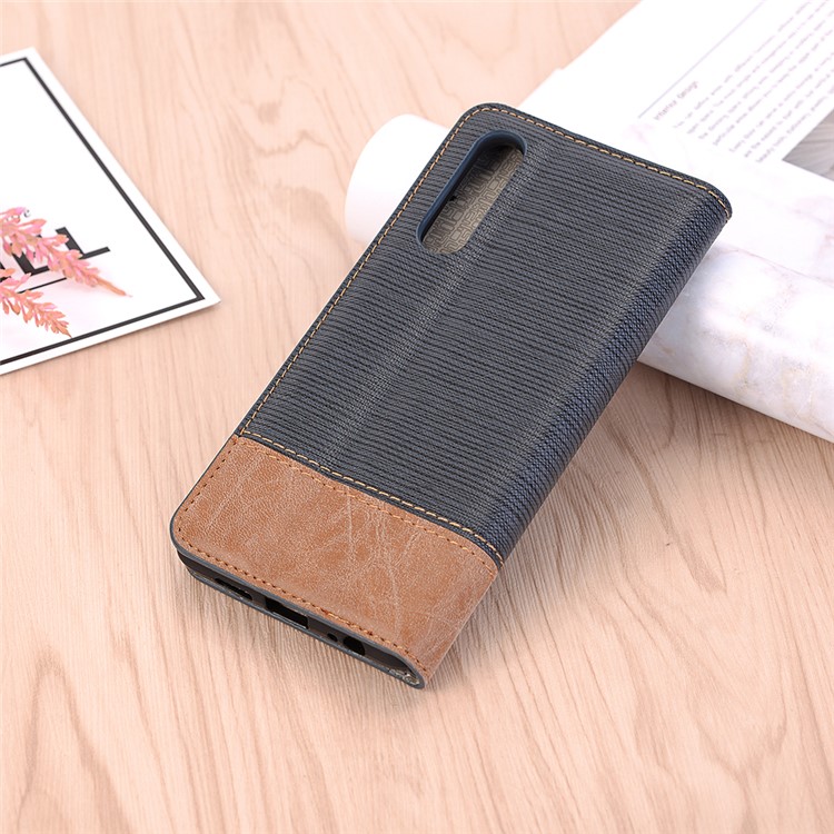 Bi-color Toothpick Texture Leather Wallet Cover for Huawei P30 - Blue-8