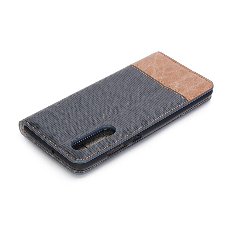 Bi-color Toothpick Texture Leather Wallet Cover for Huawei P30 - Blue-9