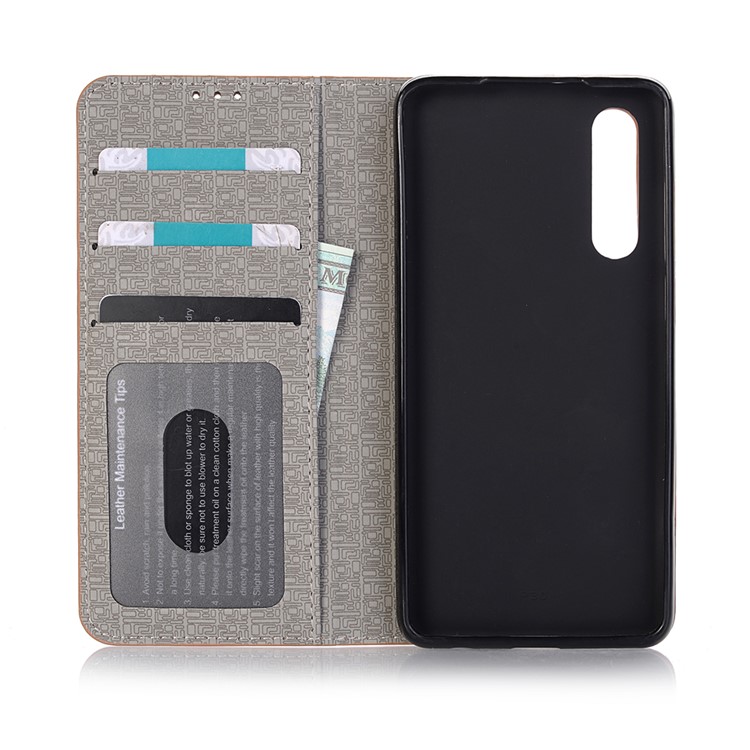 Bi-color Toothpick Texture Leather Wallet Phone Case for Huawei P30 - Brown-3