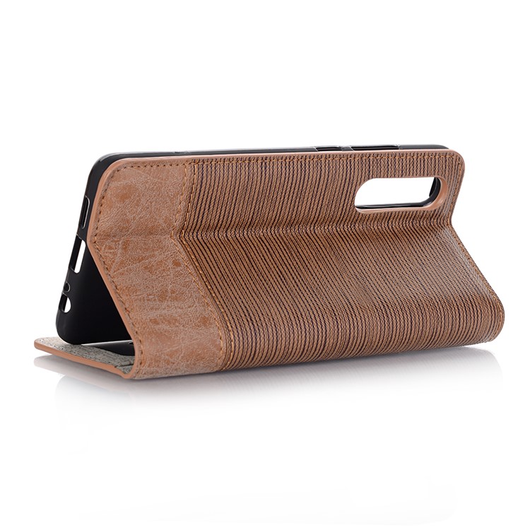Bi-color Toothpick Texture Leather Wallet Phone Case for Huawei P30 - Brown-4