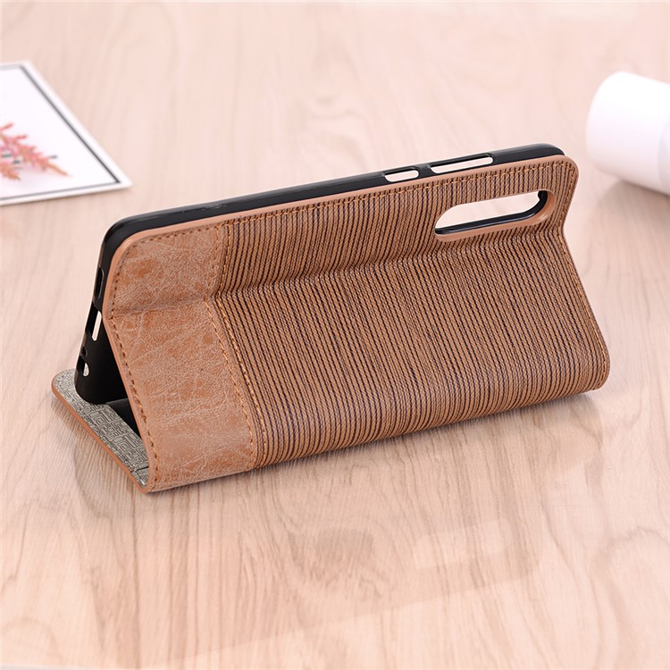 Bi-color Toothpick Texture Leather Wallet Phone Case for Huawei P30 - Brown-6