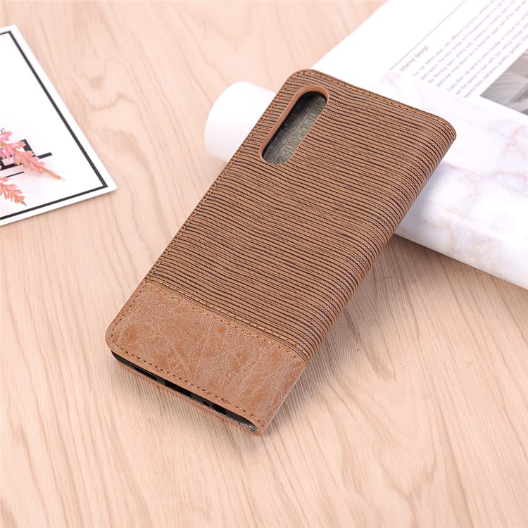 Bi-color Toothpick Texture Leather Wallet Phone Case for Huawei P30 - Brown-8