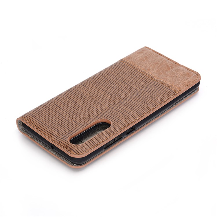 Bi-color Toothpick Texture Leather Wallet Phone Case for Huawei P30 - Brown-9