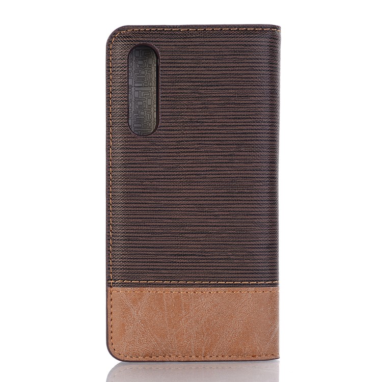 Bi-color Toothpick Texture Leather Wallet Shell Case for Huawei P30 - Coffee-2