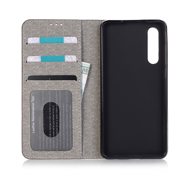 Bi-color Toothpick Texture Leather Wallet Shell Case for Huawei P30 - Coffee-3