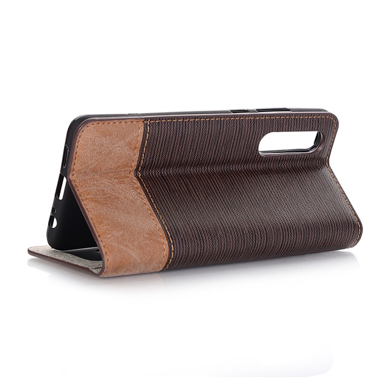 Bi-color Toothpick Texture Leather Wallet Shell Case for Huawei P30 - Coffee-4