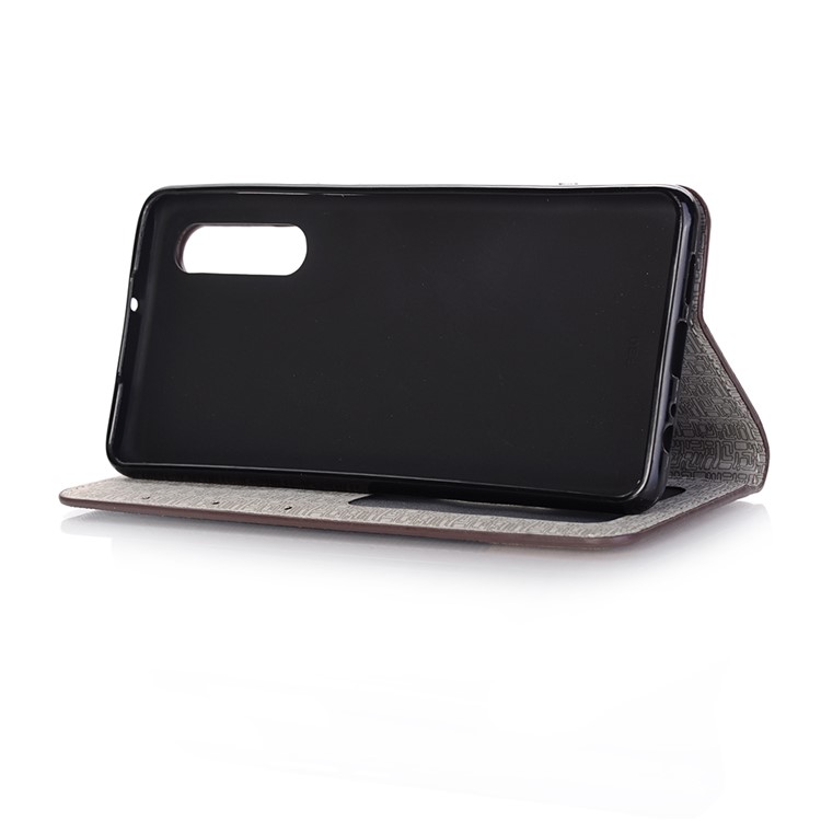 Bi-color Toothpick Texture Leather Wallet Shell Case for Huawei P30 - Coffee-5