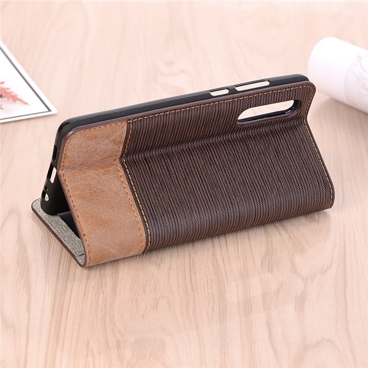 Bi-color Toothpick Texture Leather Wallet Shell Case for Huawei P30 - Coffee-6