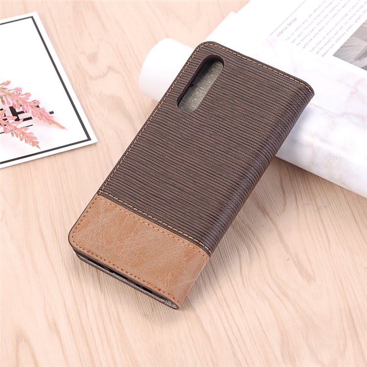 Bi-color Toothpick Texture Leather Wallet Shell Case for Huawei P30 - Coffee-8