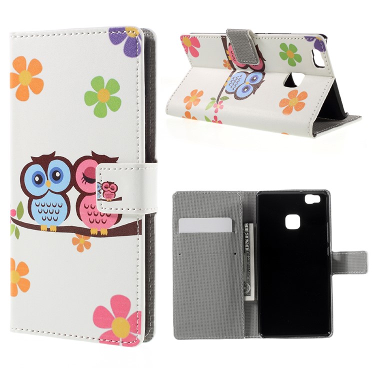 Flip Stand Wallet Leather Case for Huawei P9 Lite - Owl Lovers and Flowers-1