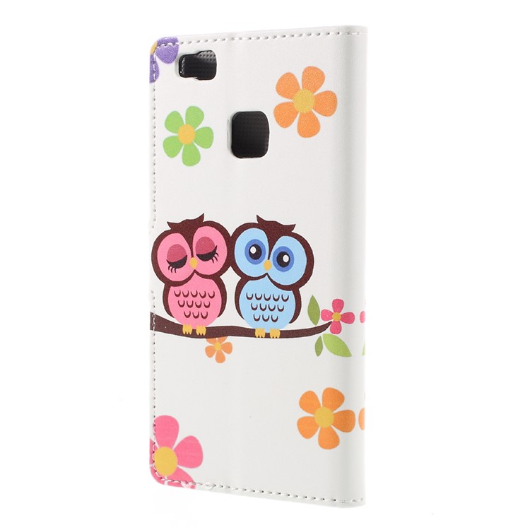 Flip Stand Wallet Leather Case for Huawei P9 Lite - Owl Lovers and Flowers-2