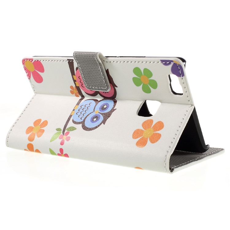 Flip Stand Wallet Leather Case for Huawei P9 Lite - Owl Lovers and Flowers-5