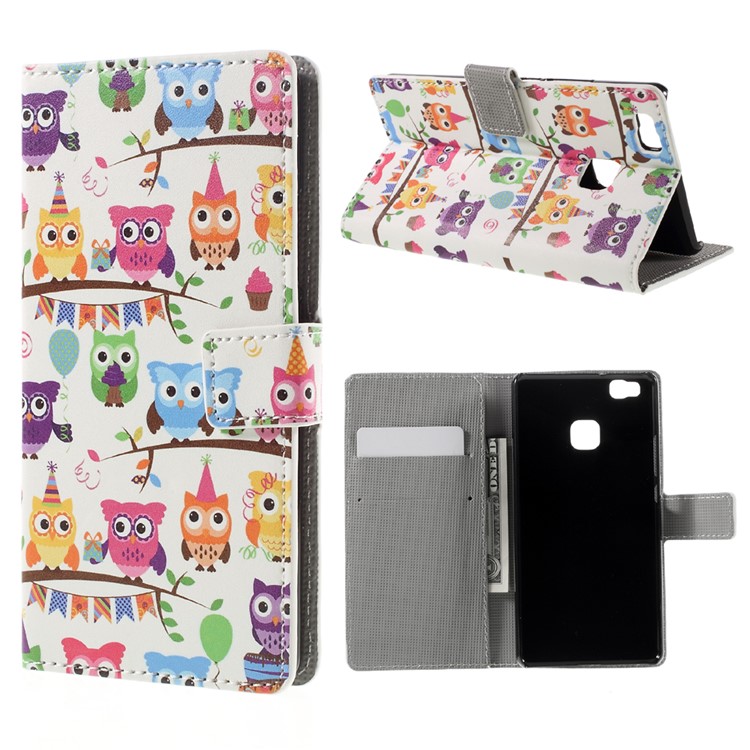 Flip Stand Wallet Leather Cover for Huawei P9 Lite - Lovely Little Owls-1