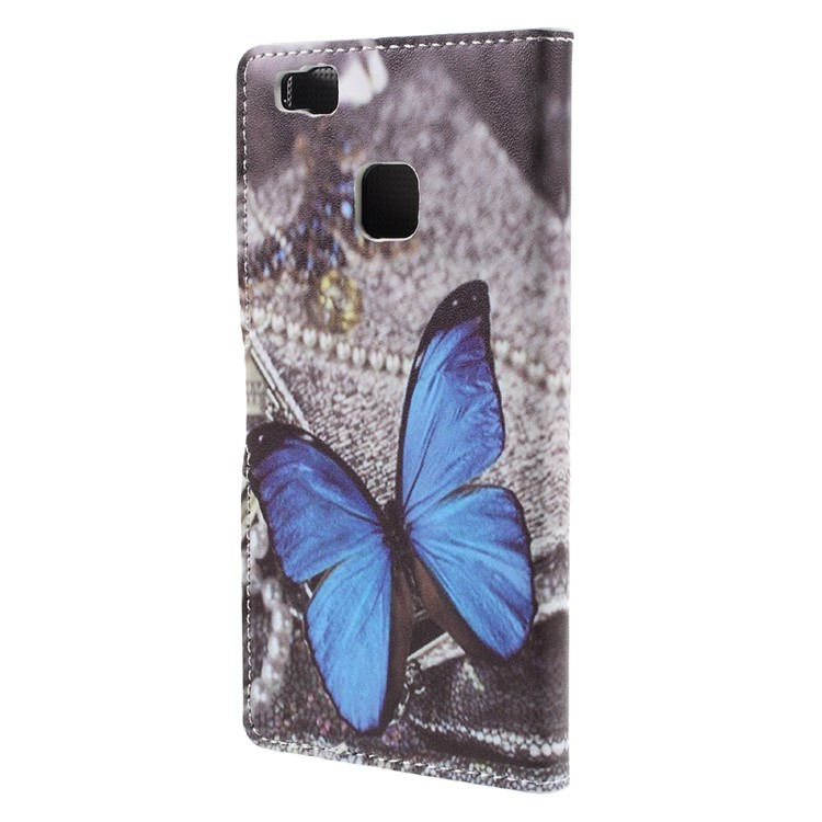 Patterned Leather Wallet Cover for Huawei P9 Lite - Blue Butterfly-2