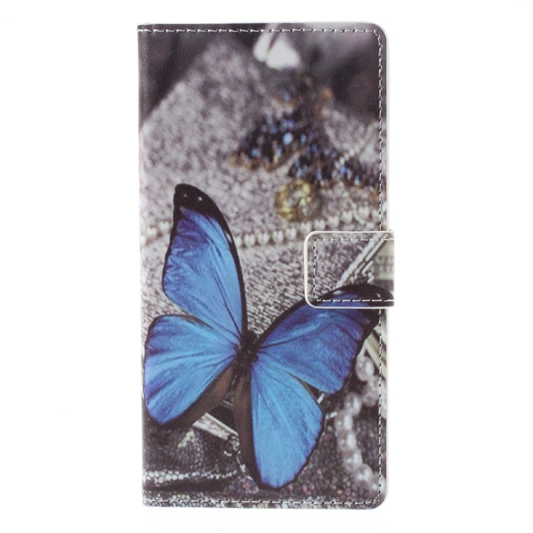Patterned Leather Wallet Cover for Huawei P9 Lite - Blue Butterfly-3