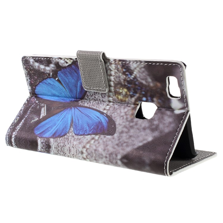 Patterned Leather Wallet Cover for Huawei P9 Lite - Blue Butterfly-5