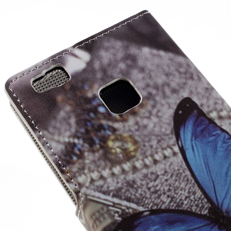 Patterned Leather Wallet Cover for Huawei P9 Lite - Blue Butterfly-8