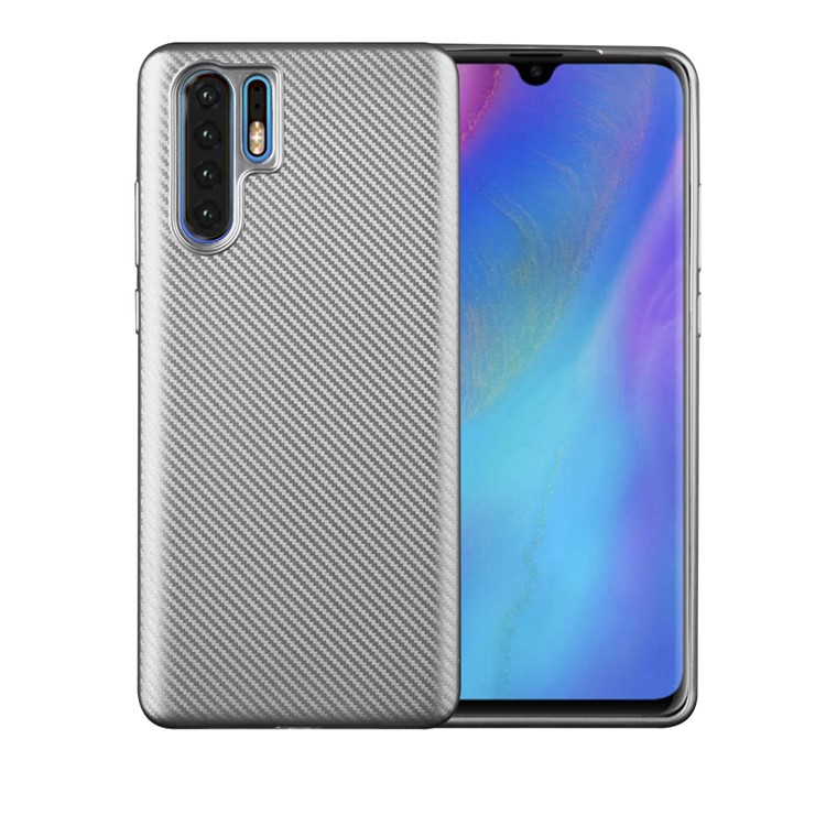 Carbon Fiber Texture Soft TPU Mobile Phone Cover for Huawei P30 Pro - Silver-1