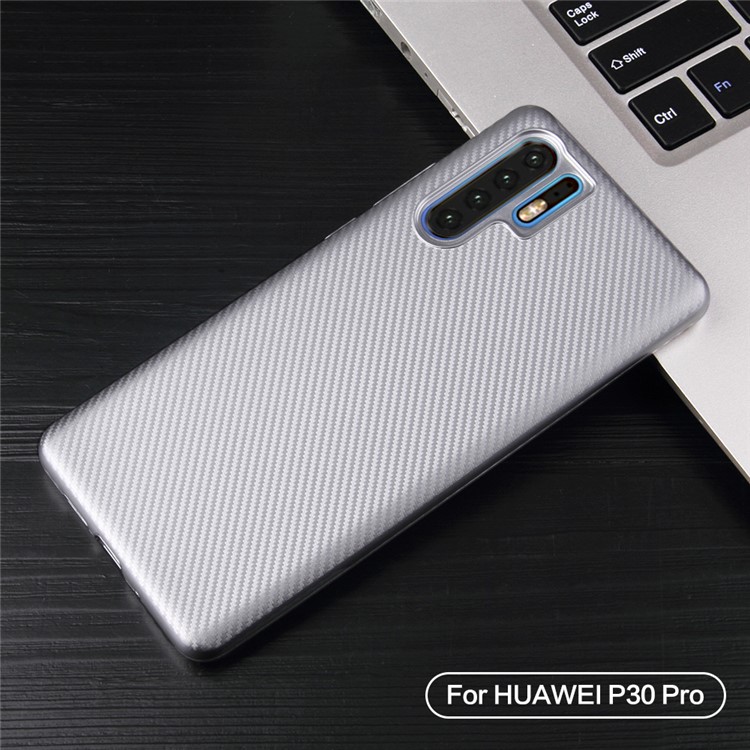 Carbon Fiber Texture Soft TPU Mobile Phone Cover for Huawei P30 Pro - Silver-2