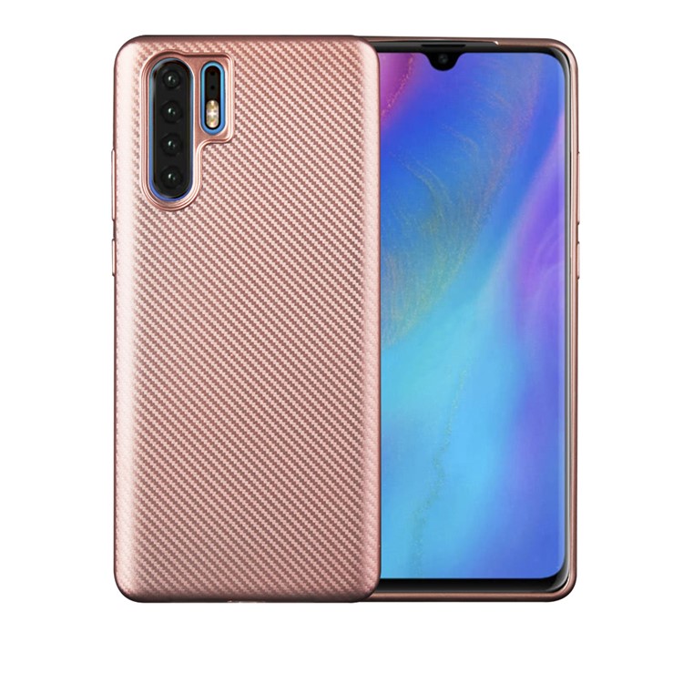 Carbon Fiber Texture Soft TPU Case Accessory for Huawei P30 Pro - Rose Gold-1