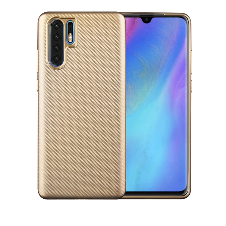 Carbon Fiber Texture Soft TPU Mobile Shell for Huawei P30 Pro - Gold-1