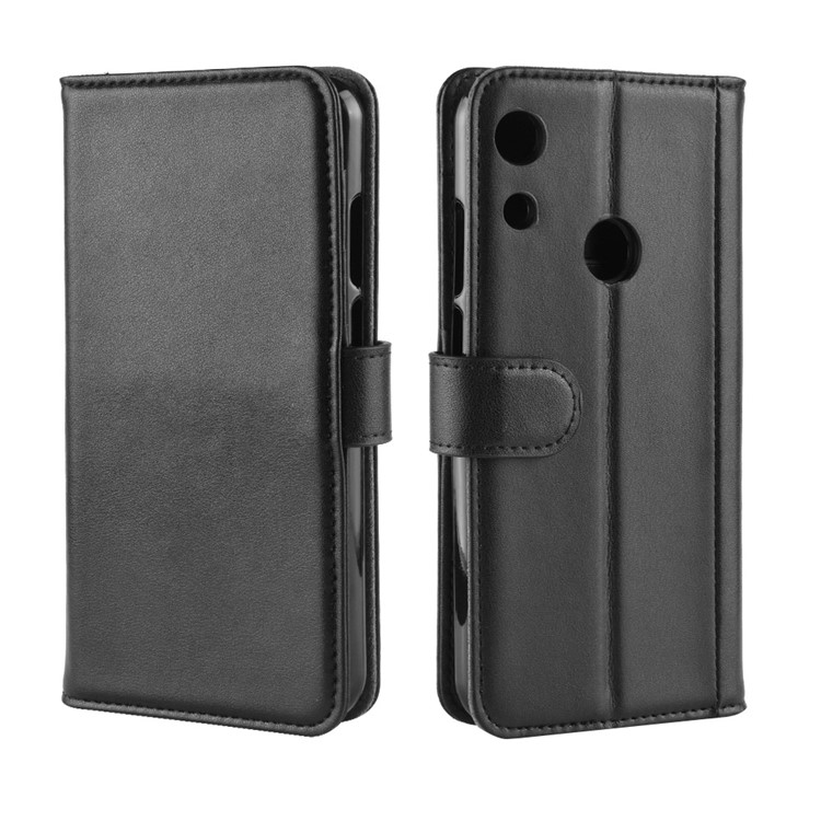 Genuine Split Leather Wallet Stand Phone Case for Huawei Honor 8A - Black-2