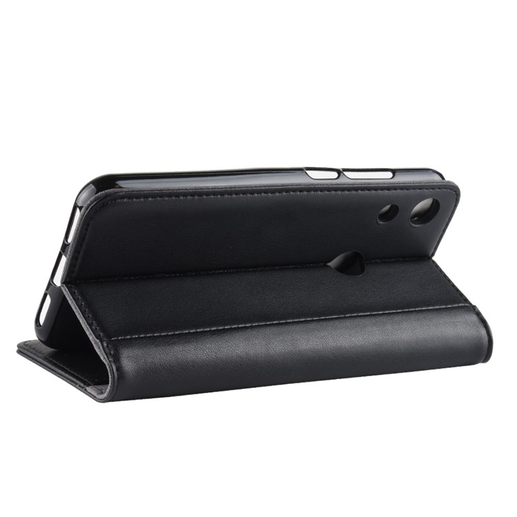 Genuine Split Leather Wallet Stand Phone Case for Huawei Honor 8A - Black-8
