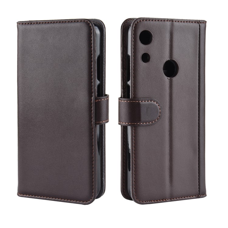 Genuine Split Leather Wallet Stand Mobile Cover for Huawei Honor 8A - Brown-2