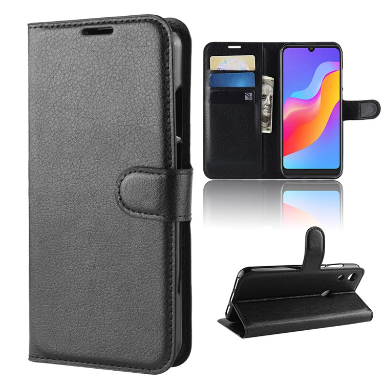 Litchi Skin Wallet Leather Stand Case for Huawei Honor 8A - Black-2