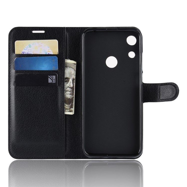 Litchi Skin Wallet Leather Stand Case for Huawei Honor 8A - Black-5