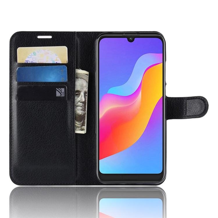 Litchi Skin Wallet Leather Stand Case for Huawei Honor 8A - Black-6