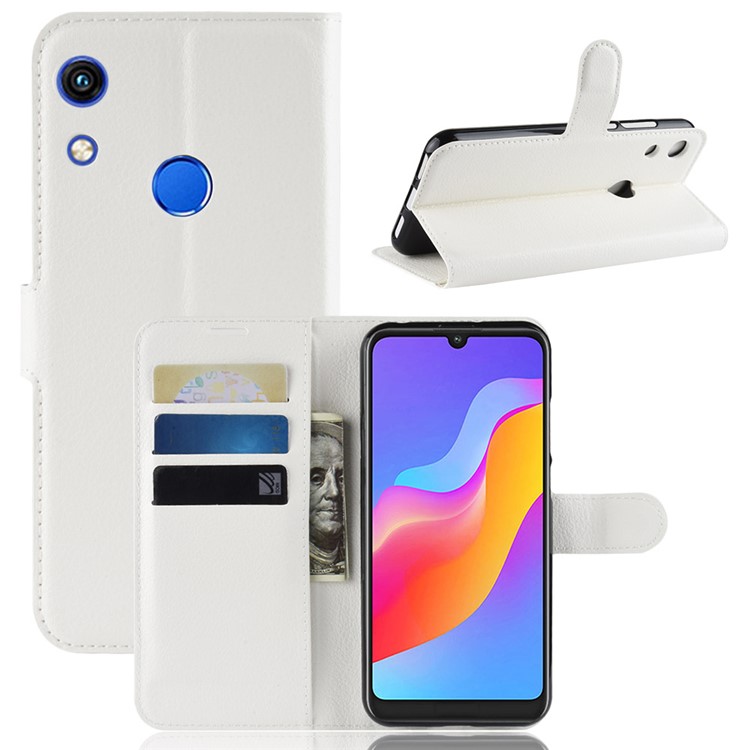 Litchi Skin Wallet Leather Stand Casing for Huawei Honor 8A - White-1