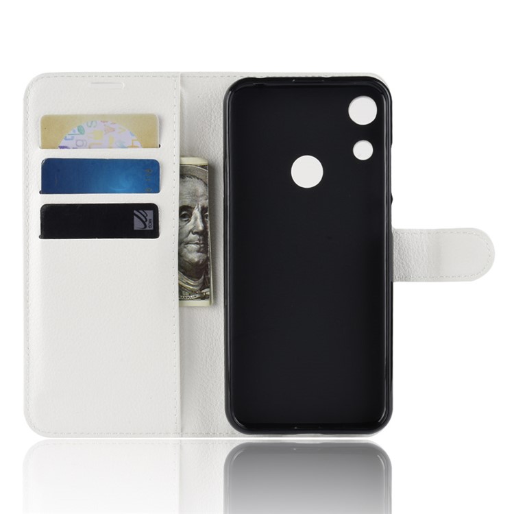 Litchi Skin Wallet Leather Stand Casing for Huawei Honor 8A - White-4