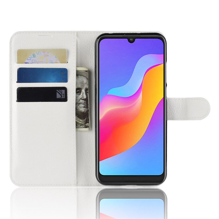 Litchi Skin Wallet Leather Stand Casing for Huawei Honor 8A - White-5