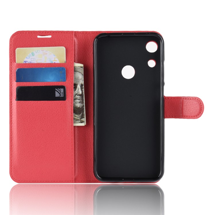 Litchi Skin Wallet Leather Stand Flip Cover for Huawei Honor 8A - Red-4