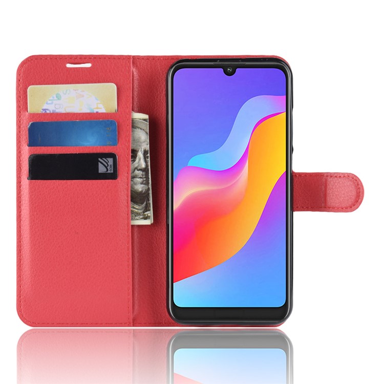 Litchi Skin Wallet Leather Stand Flip Cover for Huawei Honor 8A - Red-5