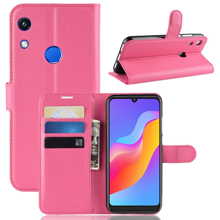 Litchi Skin Wallet Leather Stand Phone Casing for Huawei Honor 8A - Rose-1