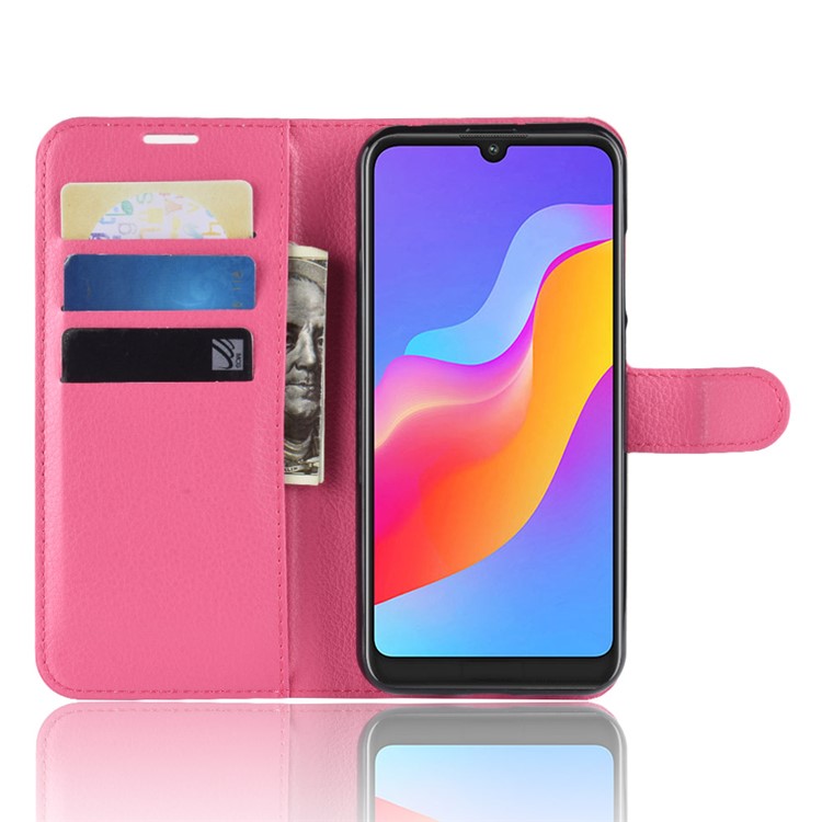Litchi Skin Wallet Leather Stand Phone Casing for Huawei Honor 8A - Rose-5