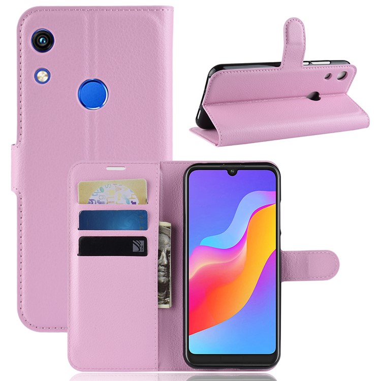 Litchi Skin Wallet Leather Stand Mobile Shell for Huawei Honor 8A - Pink-1