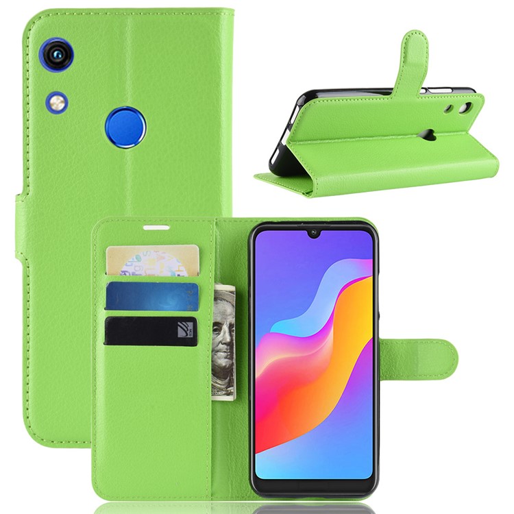 Litchi Skin Wallet Leather Stand Protection Case for Huawei Honor 8A - Green-1