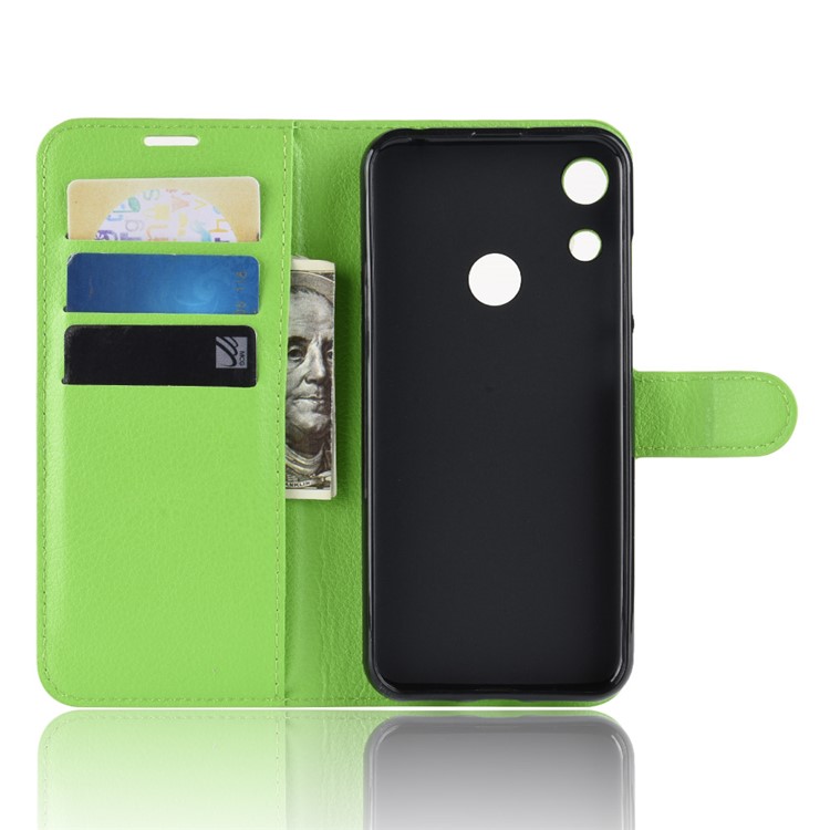 Litchi Skin Wallet Leather Stand Protection Case for Huawei Honor 8A - Green-4