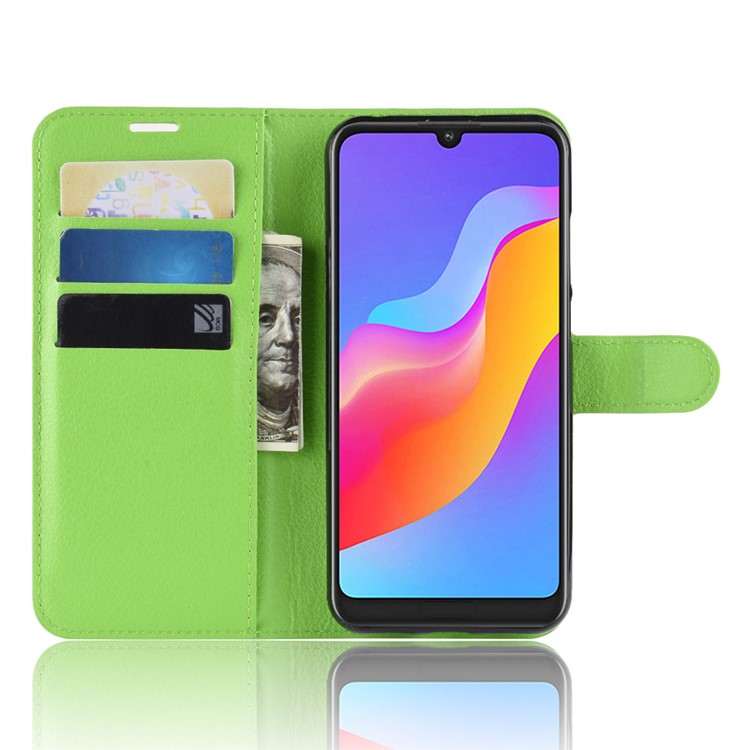 Litchi Skin Wallet Leather Stand Protection Case for Huawei Honor 8A - Green-5