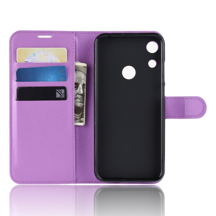 Litchi Skin Wallet Leather Stand Protective Shell for Huawei Honor 8A - Purple-4
