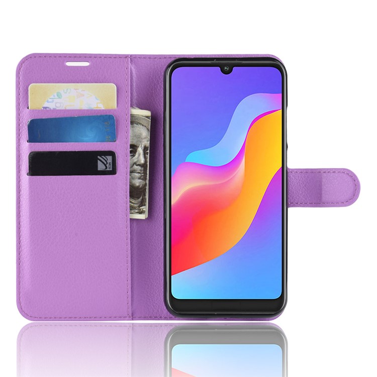 Litchi Skin Wallet Leather Stand Protective Shell for Huawei Honor 8A - Purple-5